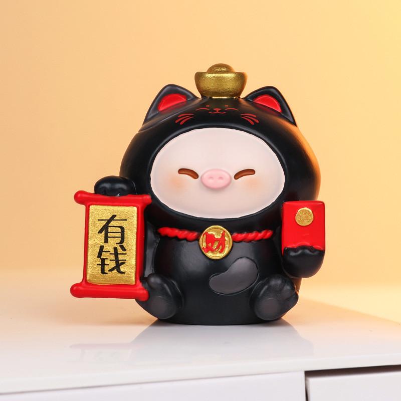 

Cat Decor Resin Figurine With Wealth Symbols For Home Office Gift Ideas Black S