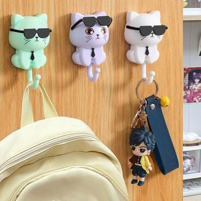 Cute Plastic Cartoon Cat Hooks Decorative Wall Hanging Sunglasses Cat Hooks Waterproof Key Hangers Dormitory