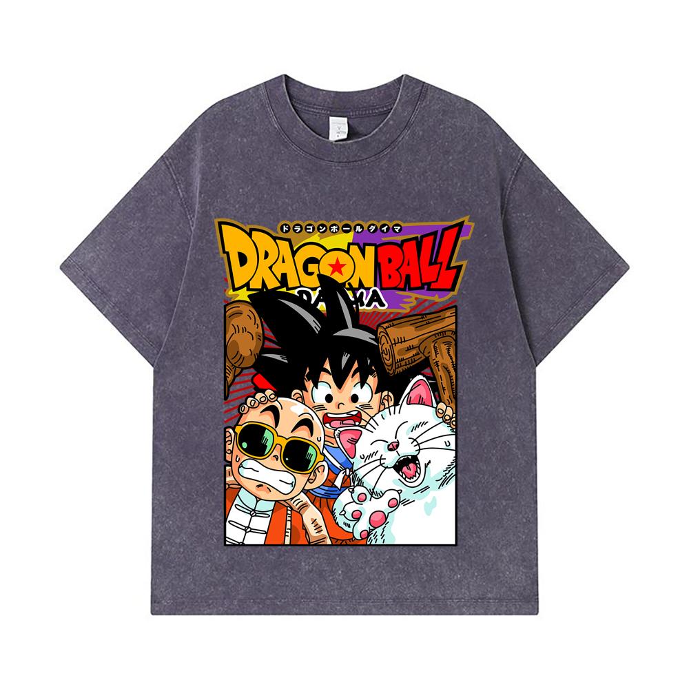 275 GSM Washed T-shirts 100% Cotton Dragon Ball V39 Daima Goku Print Unisex Heavy Cotton T Shirt