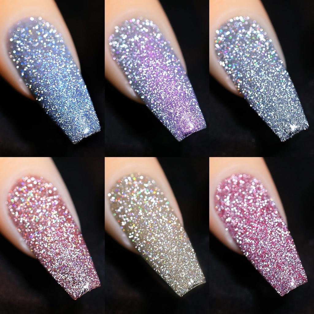 BORN PRETTY Gel Nail Glitter Flash Nail Gel Nail Glitter Color Gel Set Compatible (6 Colors) UV/LED
