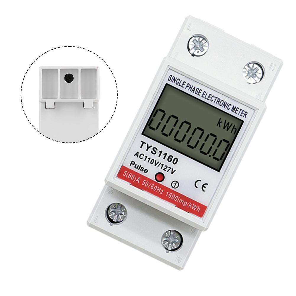Digital Single Phase Energy Meter for 110V/127V Electrical Circuits with 60A Maximum Current and 35mm DIN Rail Mount