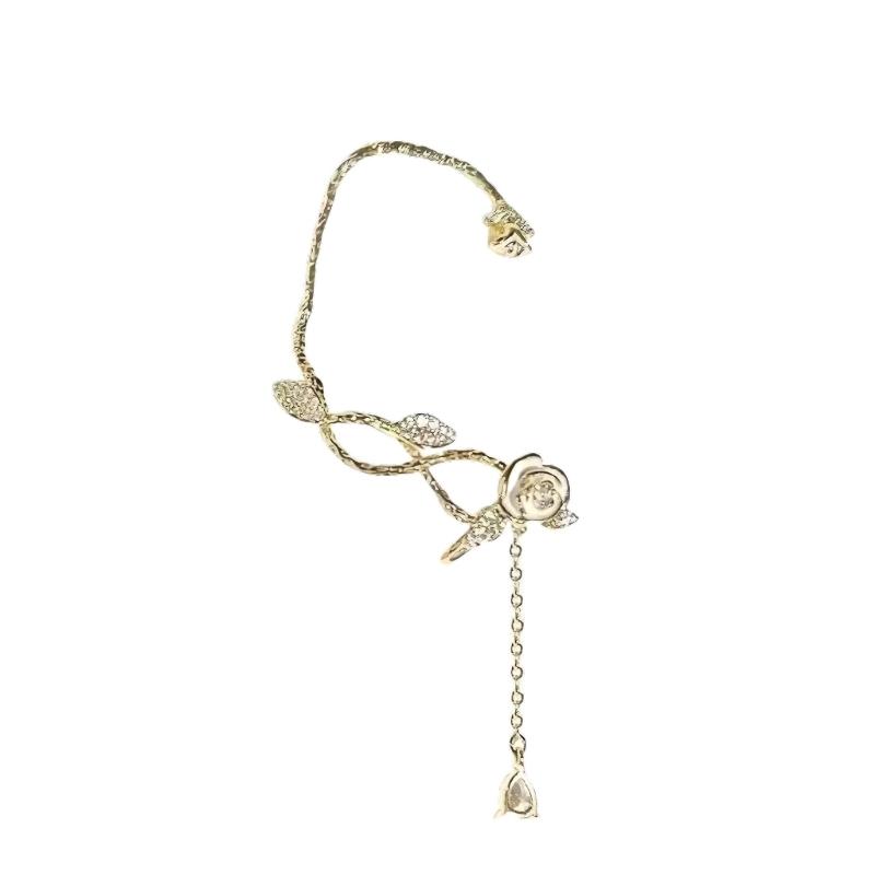 

Unique Camellia Ear Wrap with Tassels Sparkling Zircon Flower Ear Cuff Accessory for Evening Gowns and Daily Wear