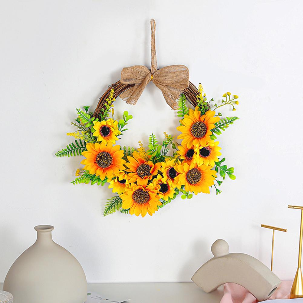 1PC Artificial Sunflower Garland 30*30 Cm Autumn Sunflower Wreath For Thanksgiving & Seasonal Home Decor Wreaths & Garlands