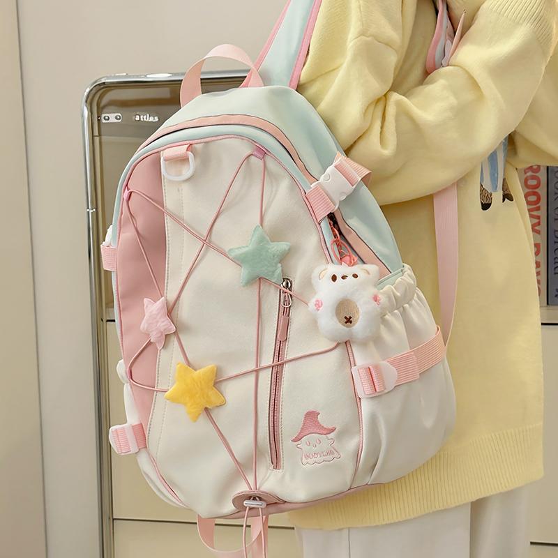 Junior High School Student Schoolbag Color Block Women Large Capacity Backpack