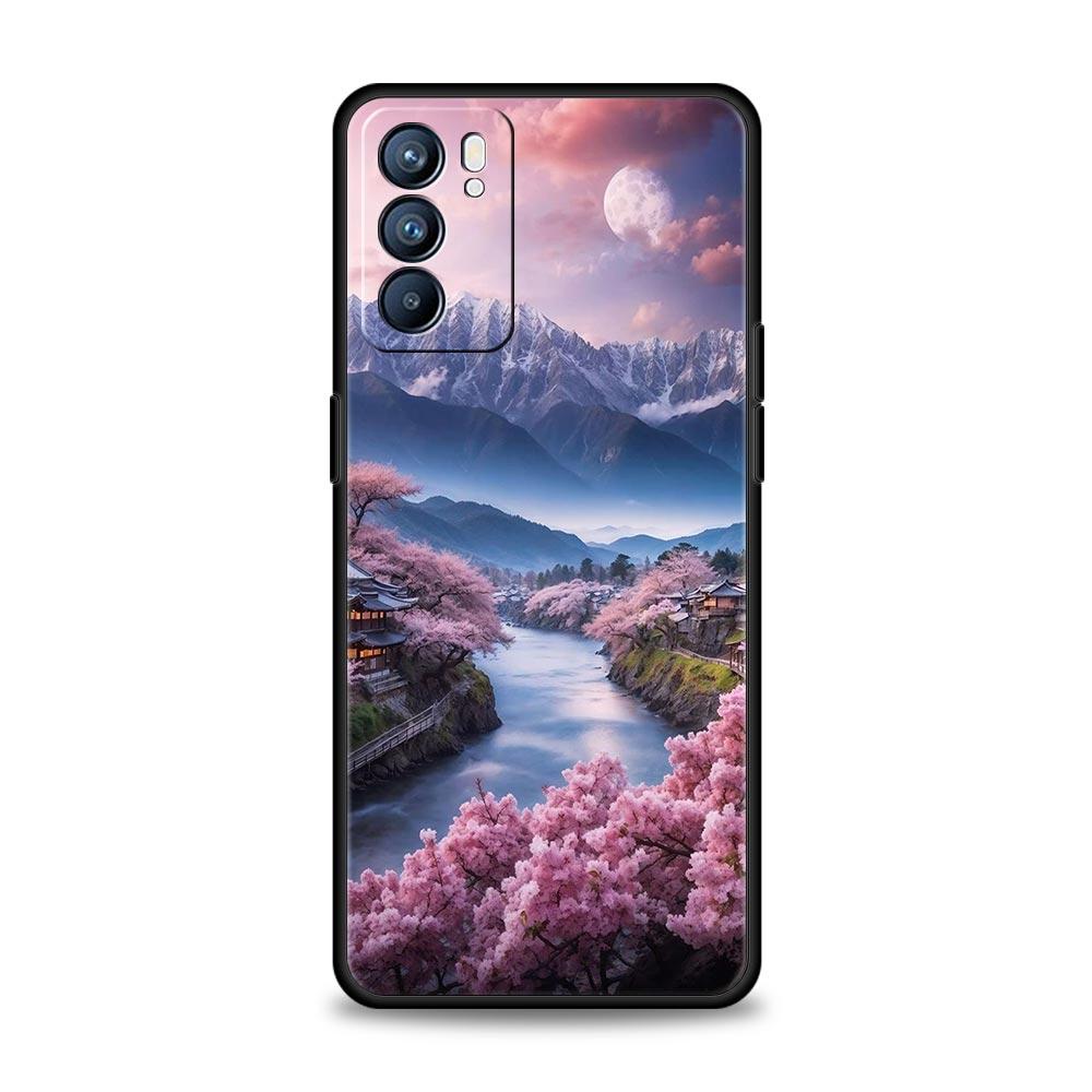 Pink Sunset Mountain Phone Case For Oppo A17 A31 A54 A57 A78 A79 A98 Find X5 X6 Reno 6 7 8 10 11 12 13 F Pro 5G Soft TPU Cover
