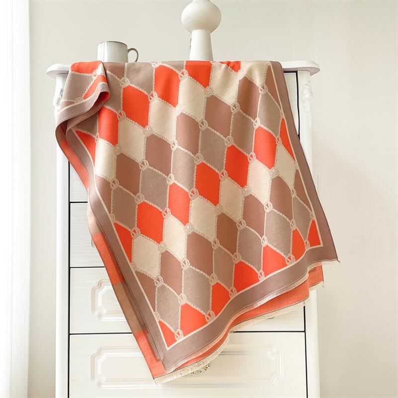New color matching rhombus plaid imitation cashmere scarf women's versatile thickened thermal air conditioner shawl scarf