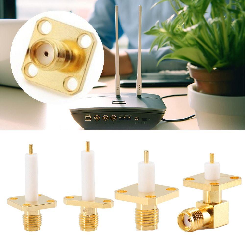 Copper Material SMA Female Connector Four-hole Flange Square Flange RF Coax Connector Gold Plating Solder Terminal