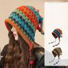 Women'S Baotou Hat Autumn And Winter Colorful Tassel Ball Tie Earmuffs Hollow Knitted Wool Hat