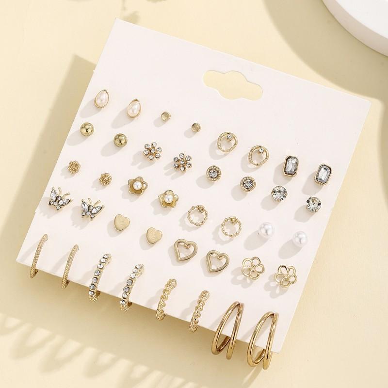 20-Piece Womens Fashion Earring Set Zinc Alloy Studs Geometric Heart Butterfly Minimalist Jewelry Daily Wear