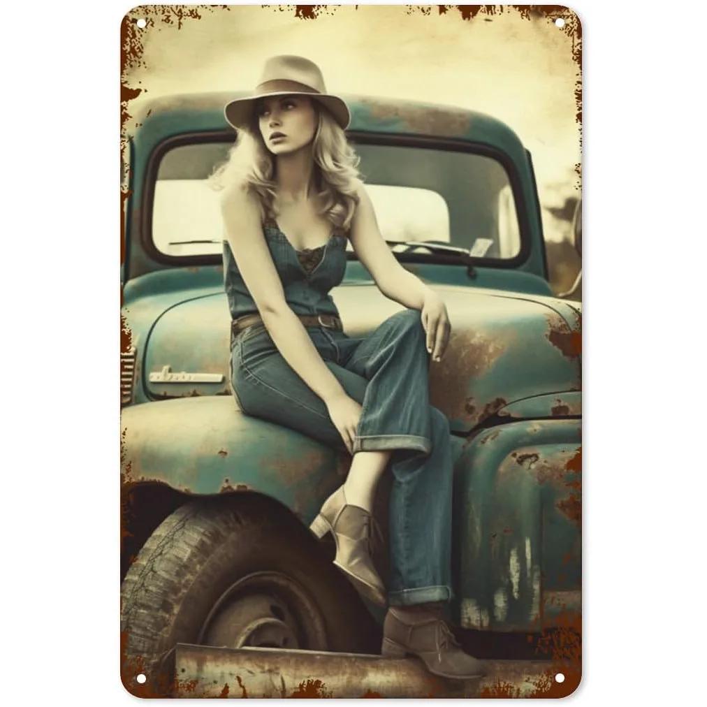Metall Blechschilder Pinup Auto Mädchen Wanddekoration Plakette Vintage Kunst Poster Eisenmalerei für Man Cave Zuhause Café Garage Club Bar