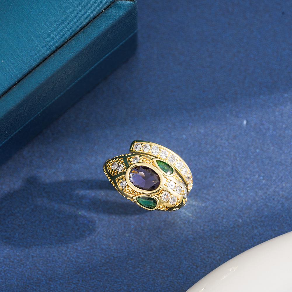 Luxury Amethyst Snake Jewelry Set: Purple Crystal Earrings, Ring & Pendant with Zircon Gemstones