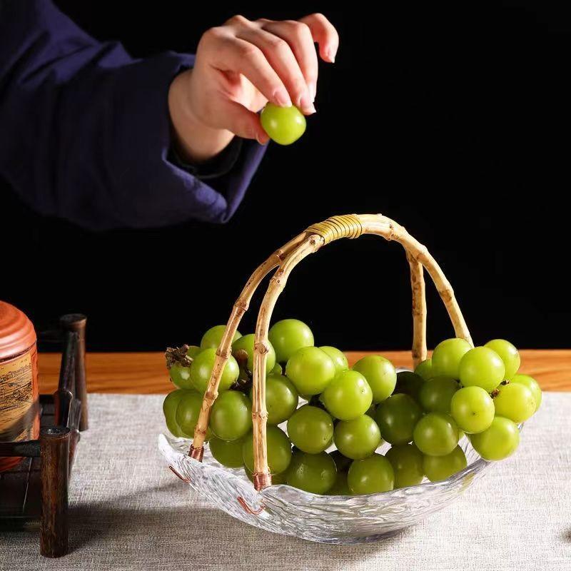 Nordic Style Rattan Glass Fruit Basket Snack Plate Retro Living Room Storage Candy Box Light Luxury Tea Table Handheld Fruit Plate