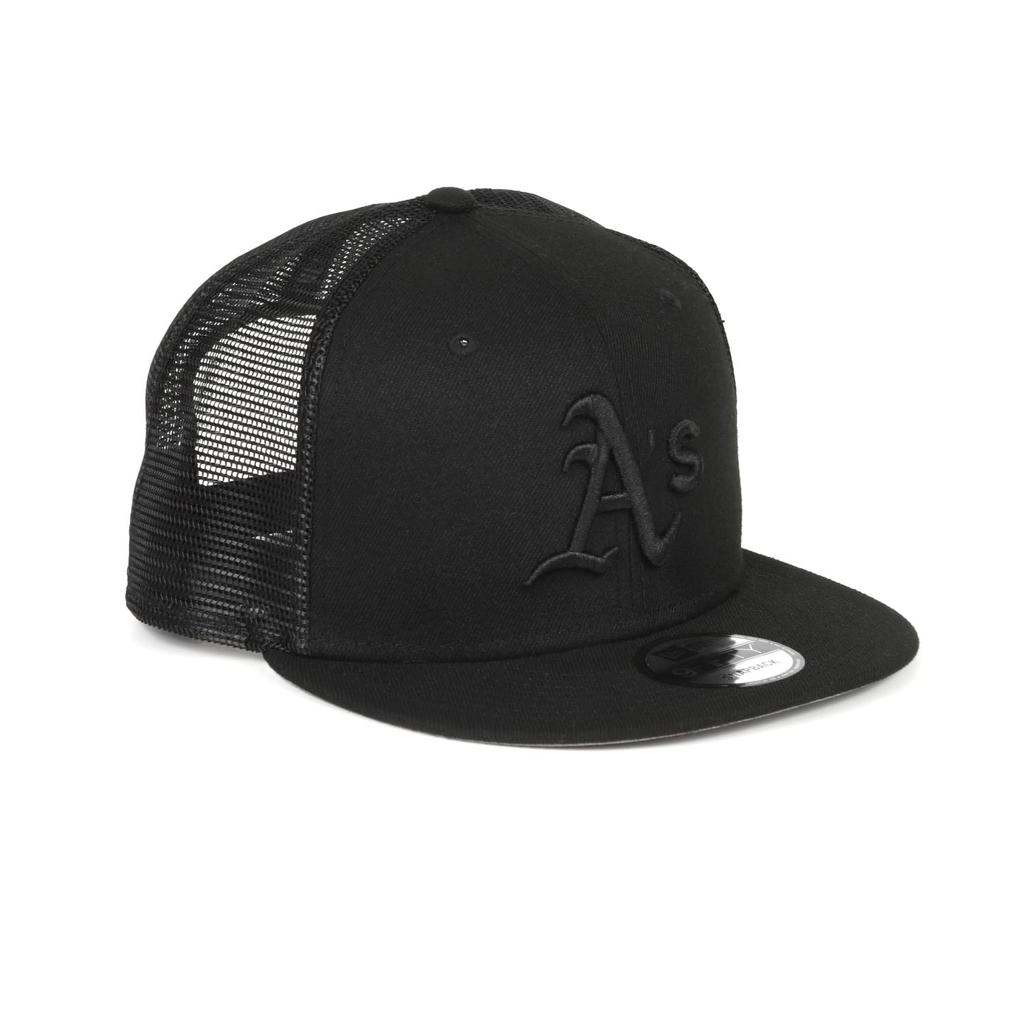 New Era MLB 9FIFTY Black on Black Oakland Athletics Mesh Snapback Free Size Cap,