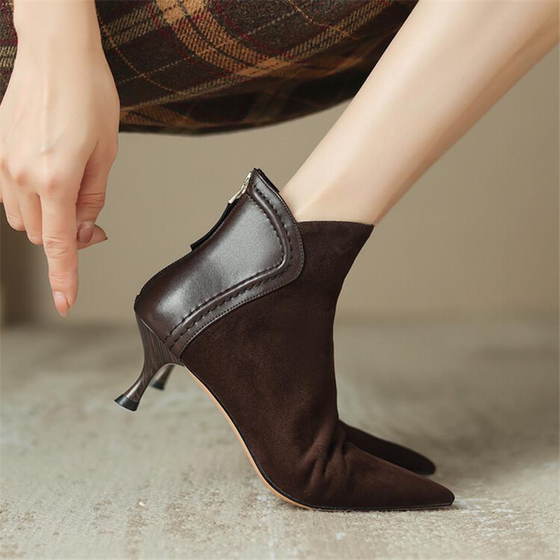 Fashion 2025 Autumn Women Boots Pointed Toe Sheep Suede Fashion Boots for Women Winter Boots Women Zapatos Mujer Short Boots High Heels