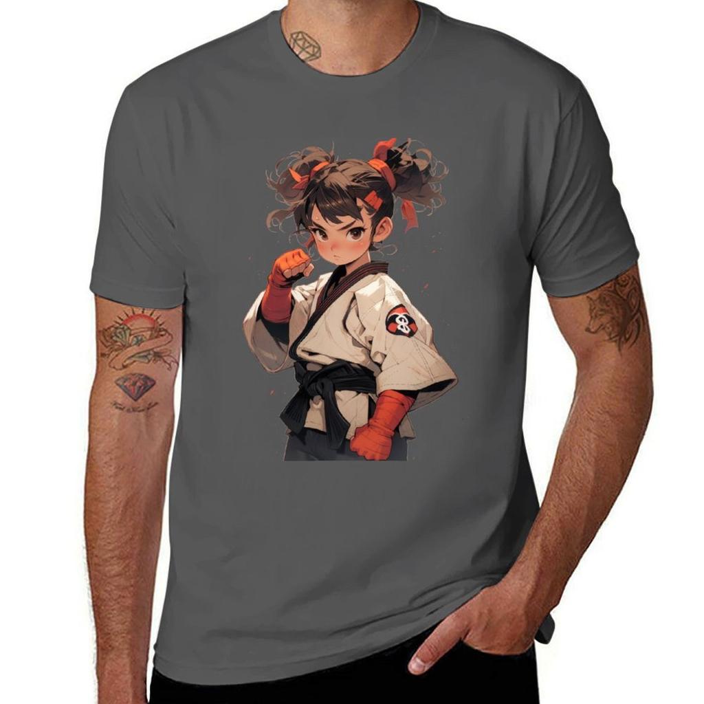 Schattig Karate Meisje T-shirt Geurbestendig Top met Korte Mouwen