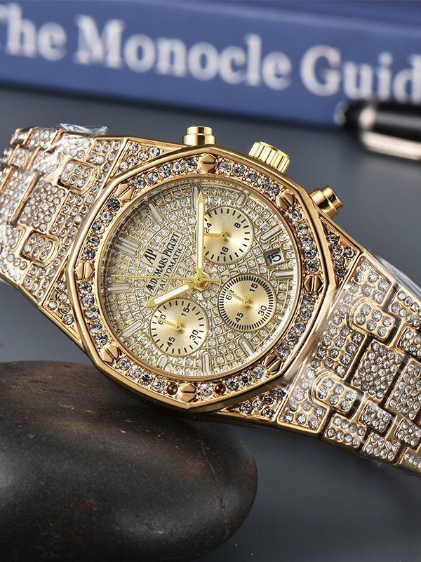 Herren Luxusuhr Mode Metallarmbanduhr mit Kristallverzierungen