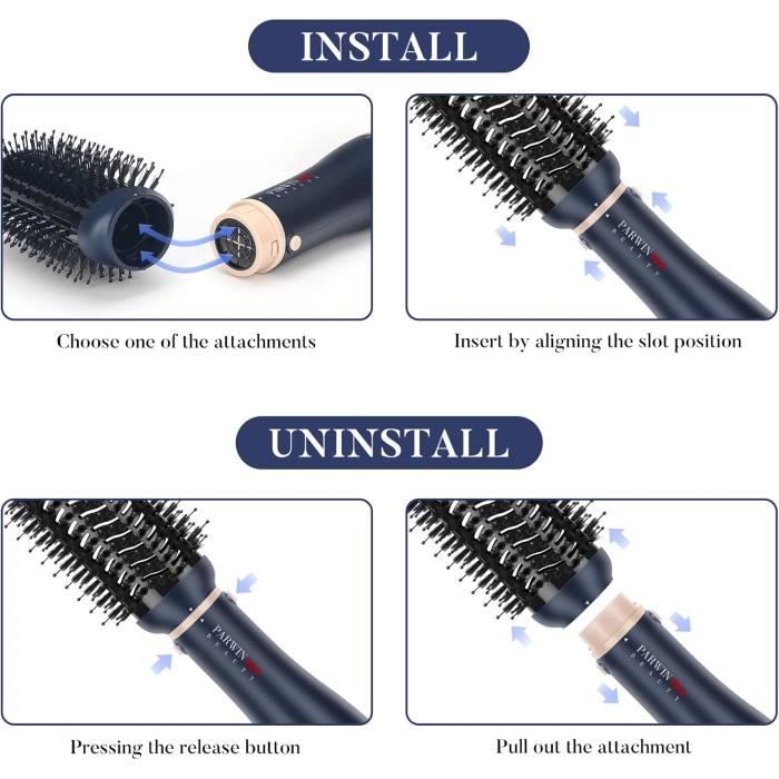 Brosse soufflante 4 en 1 - parwin pro beauty - 1000w - 3 températures - 4 accessoires - ionique