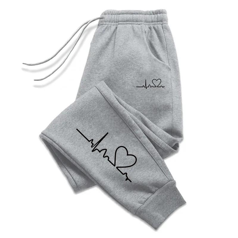Cute Electrocardiogram Printed Sweatpants Women Daily Casual Sports Jogging Pants All Season Comfortable Loose Trousers