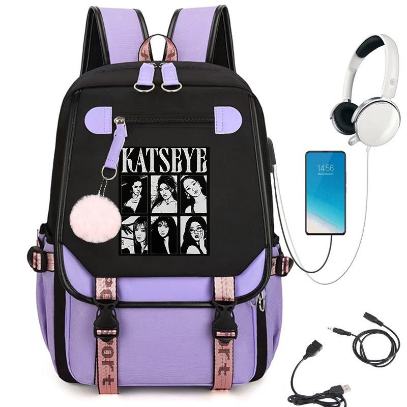 KATSEYE Retro Print Backpack Korean Style Campus Student Bookbag Large Capacity Fashion Daypack 60123-5