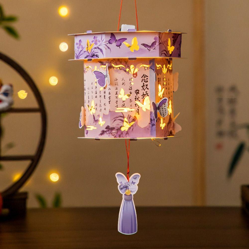 Traditional Chinese Style Mid-Autumn Festival Lantern PVC Material DIY Luminous LED Lantern Luminous Design Retro Jade Rabbit