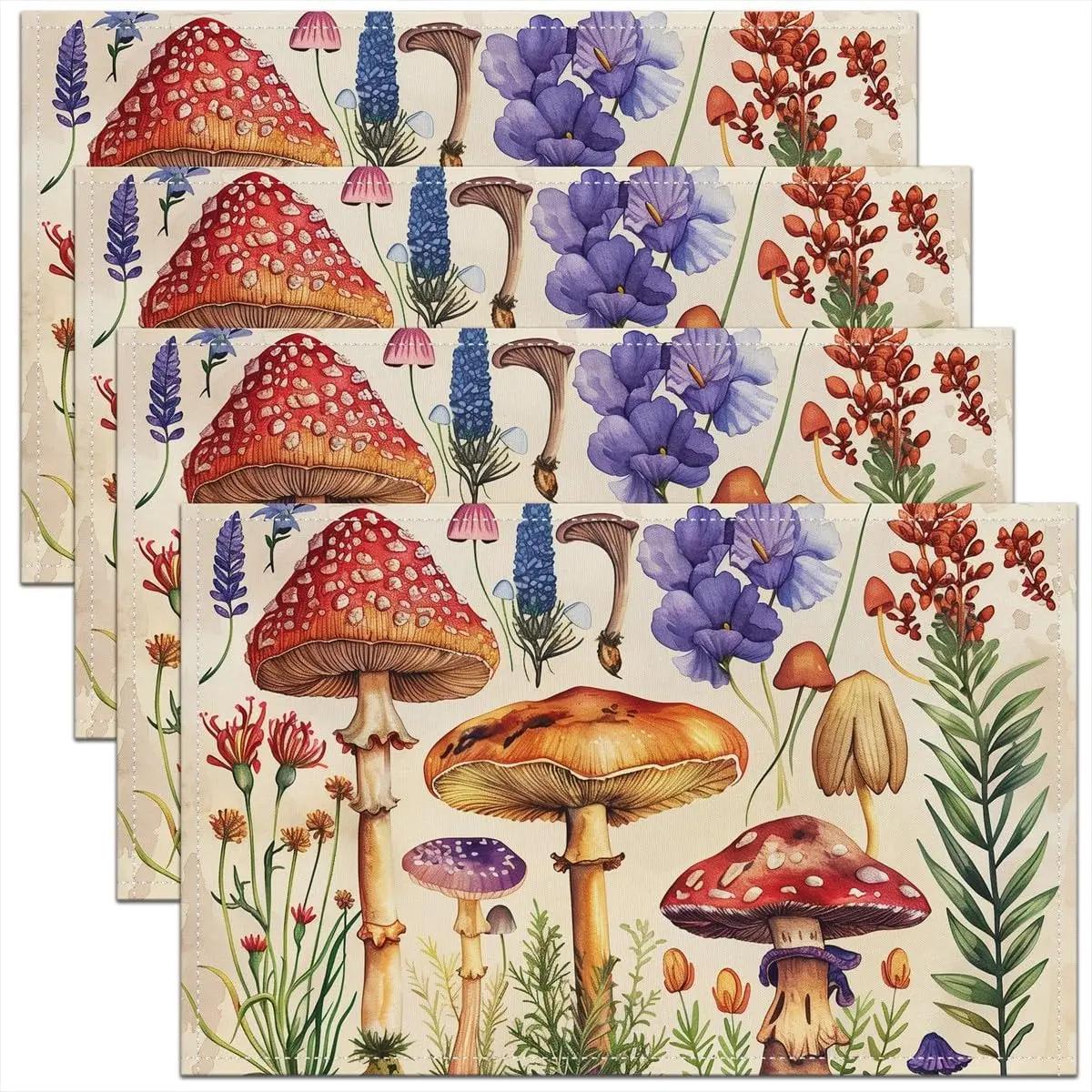 4 шт. Милые грибные салфетки на стол для детей, дикие грибы, салфетки для стола для мальчиков, девочек, подростков, Кавайи, грибные салфетки 4pcs