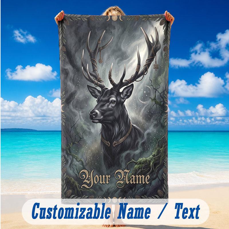 Deer Theme Beach Towel Personalized Custom Name & Text Soft Quick Dry Beach Towel for Swimming Travel