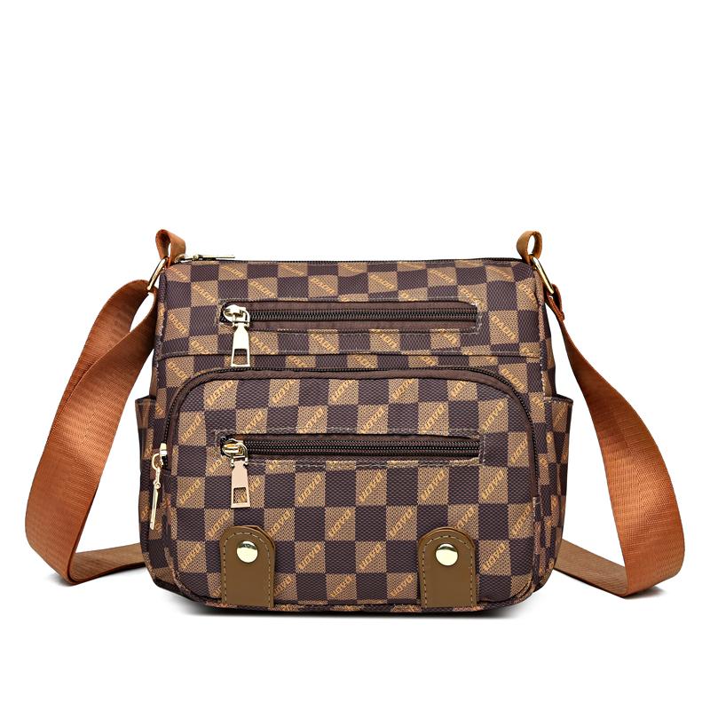 

Сумка с несколькими карманами, женская дорожная сумка на плечо, кожаная женская сумка среднего возраста, сумка через плечо с принтом темно-коричневого