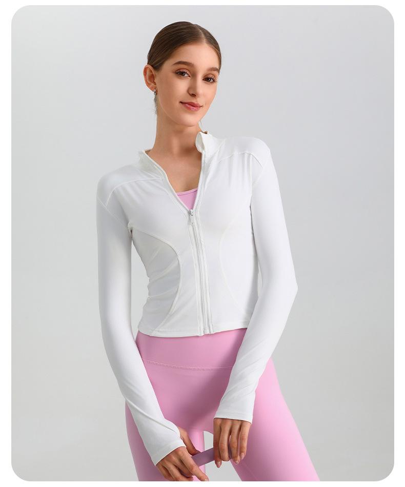 European & American Zipper Yoga Jacket - Quick-Drying, Slimming, Long Sleeve Fitness Top for Women