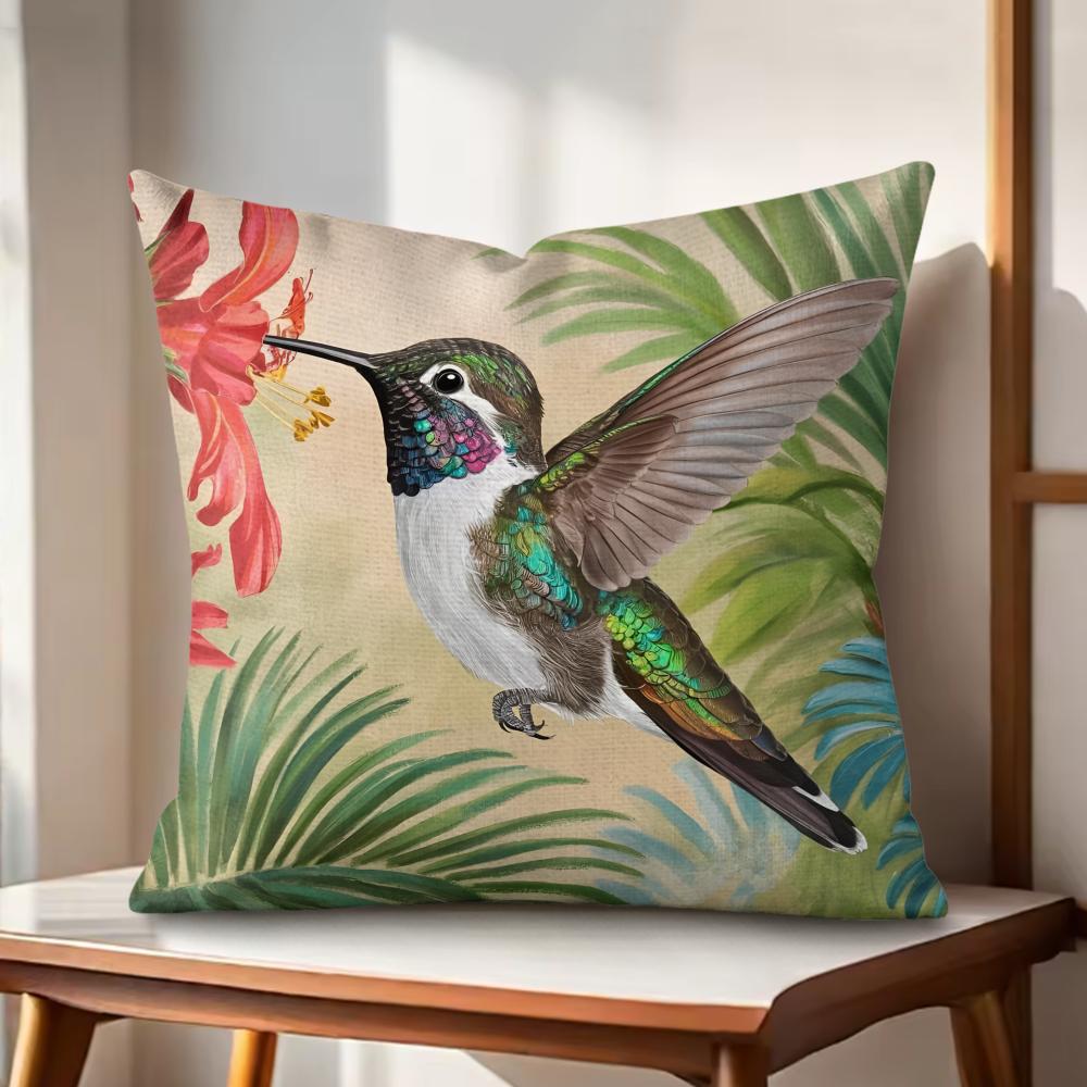 Good Quality Plant and Bird Cushion Cover Natural Linen Organic Fabric Double-Sided Printing Couch Pillow Covers Home Decor