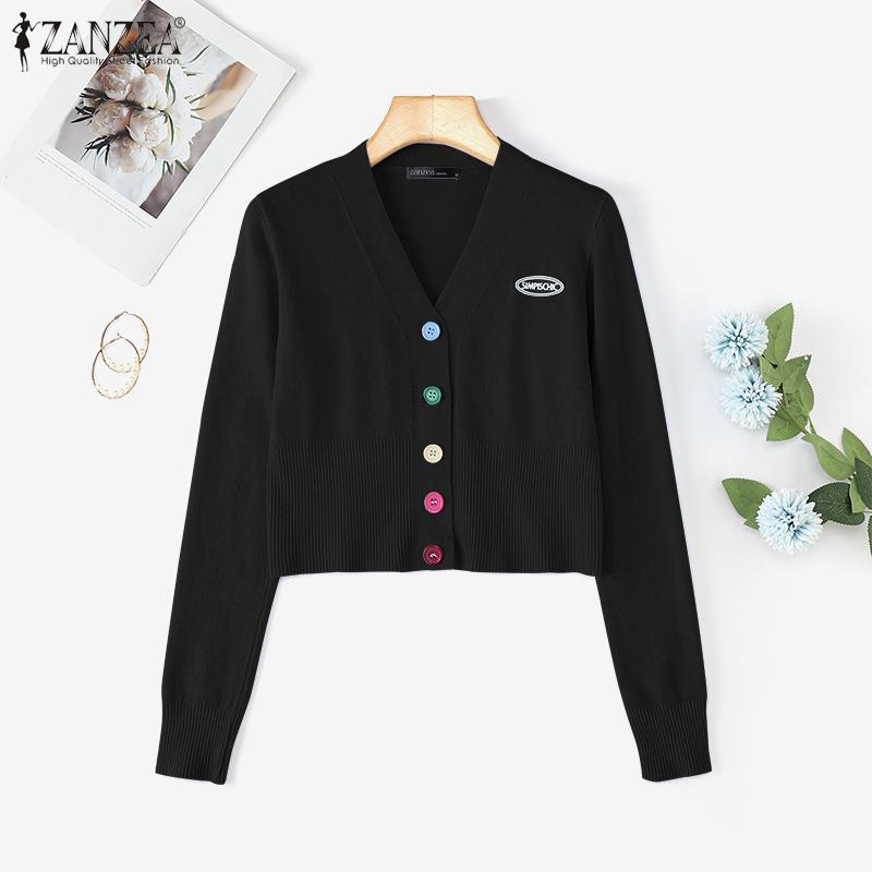 ZANZEA Spring Women V Neck Long Sleeve Buttons Cropped Casual Sweaters Cardigans