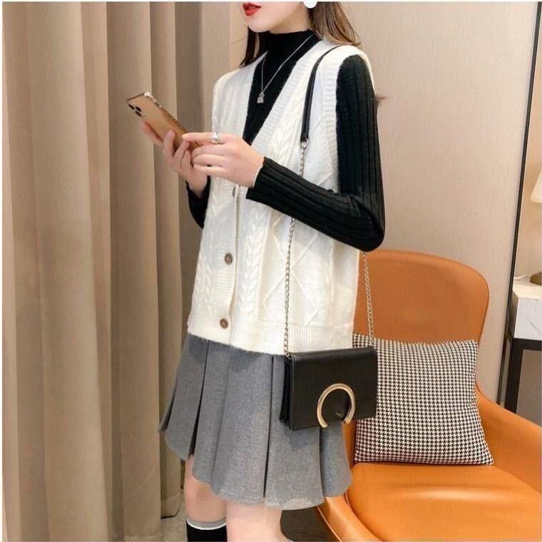 Vestă de primăvară și toamnă Vestă cu decolteu în V Vestă tricotată Pulover lejer fără mâneci