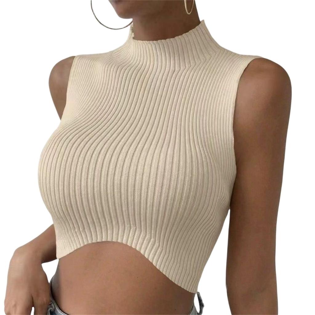 Ladies Fashion Round Neck Solid Color Sleeveless Top