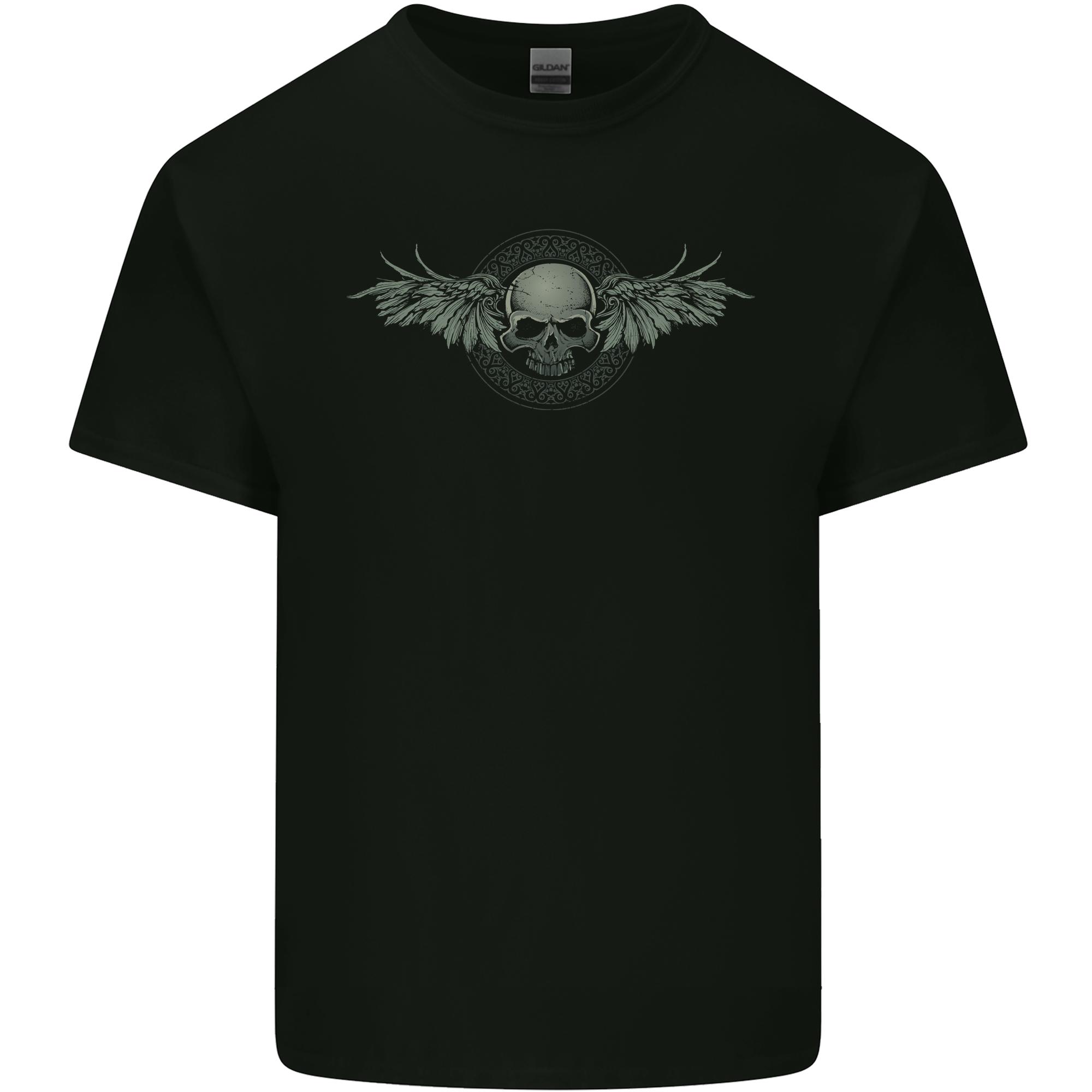 A Tribal Skull With Wings Gothic Goth Rock Music Unisexs Light Cotton Tshirt S