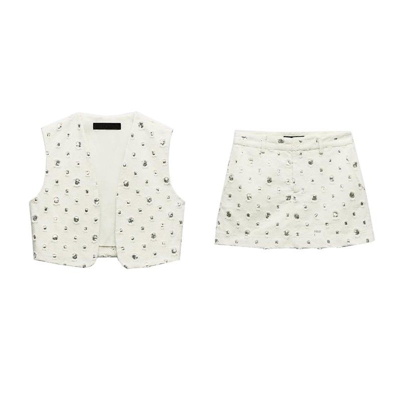 Spring New Luxury Sleeveless Beads Decoration Cardigan Vest 1689121 Fashion High Waist Culottes 1689021