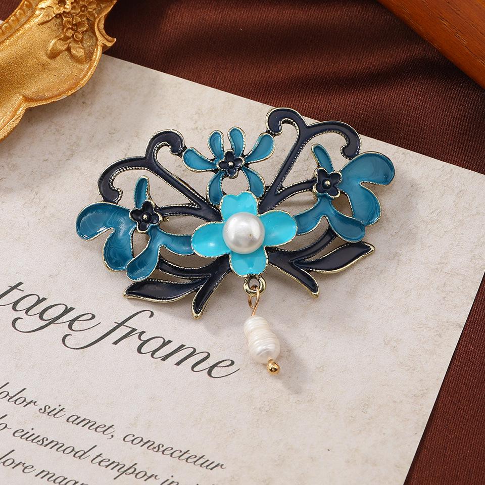 

Винтажная брошь-бабочка из перегородчатой эмали с пресноводным жемчугом и кисточками - китайская булавка в стиле павлина и феникса для воротника ципао