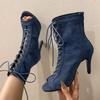 Fashion New Classic Blue Denim Fabric Cross-Strap Peep Toe Women Ankle Boots Spring Summer Sexy Elegant High Heels Party Dress Pumps