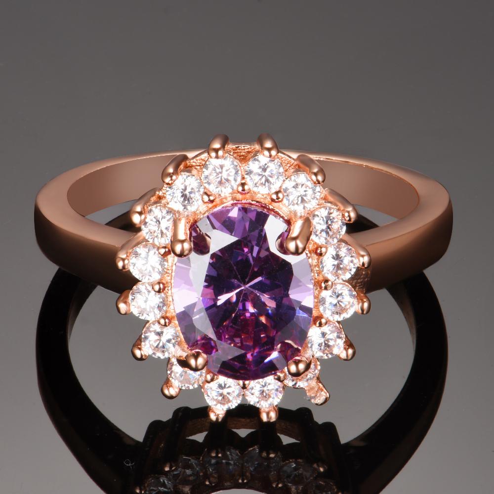 Rosegull Ametyst Ringer for Kvinner Elegant Lilla Smykker Ring Hot Sale Romantisk Bryllupsforlovelse Bursdagsgaver Engros