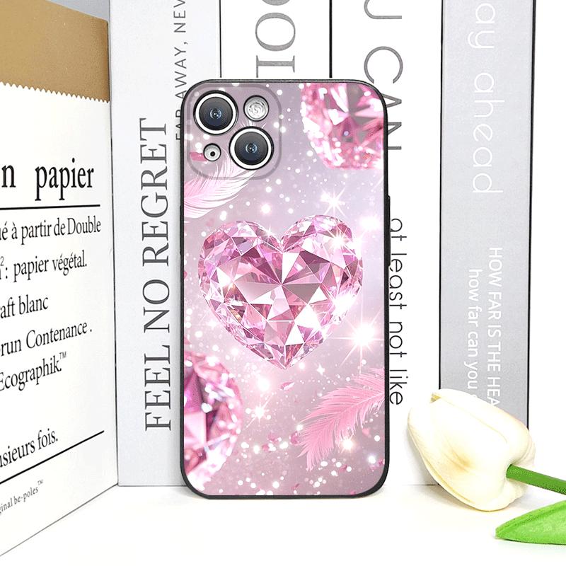 Stylish Pink Heart-Shaped Crystal Phone Case for iPhone 17 16 12 11 14 Plus 13 14 15 Pro Max 12 13 Mini X XS MAX XR Soft Covers