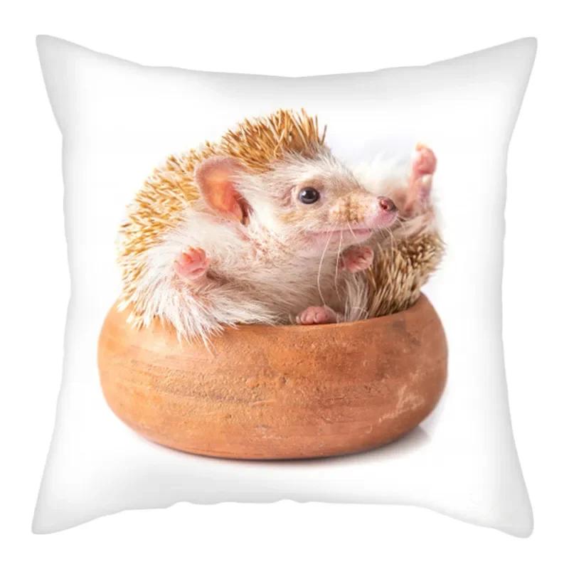 Kleintier Foto Kissenbezug Niedlicher Igel Kissenbezug Bedruckte Dekokissenhülle für Zuhause Sofa Dekorative Kissen