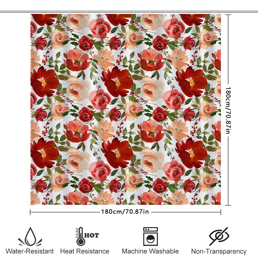 Bath Shower Curtain Flowers Waterproof White Red Pink Home Decor Indoor Bathroom Shower Room Decoration Wall Hanging