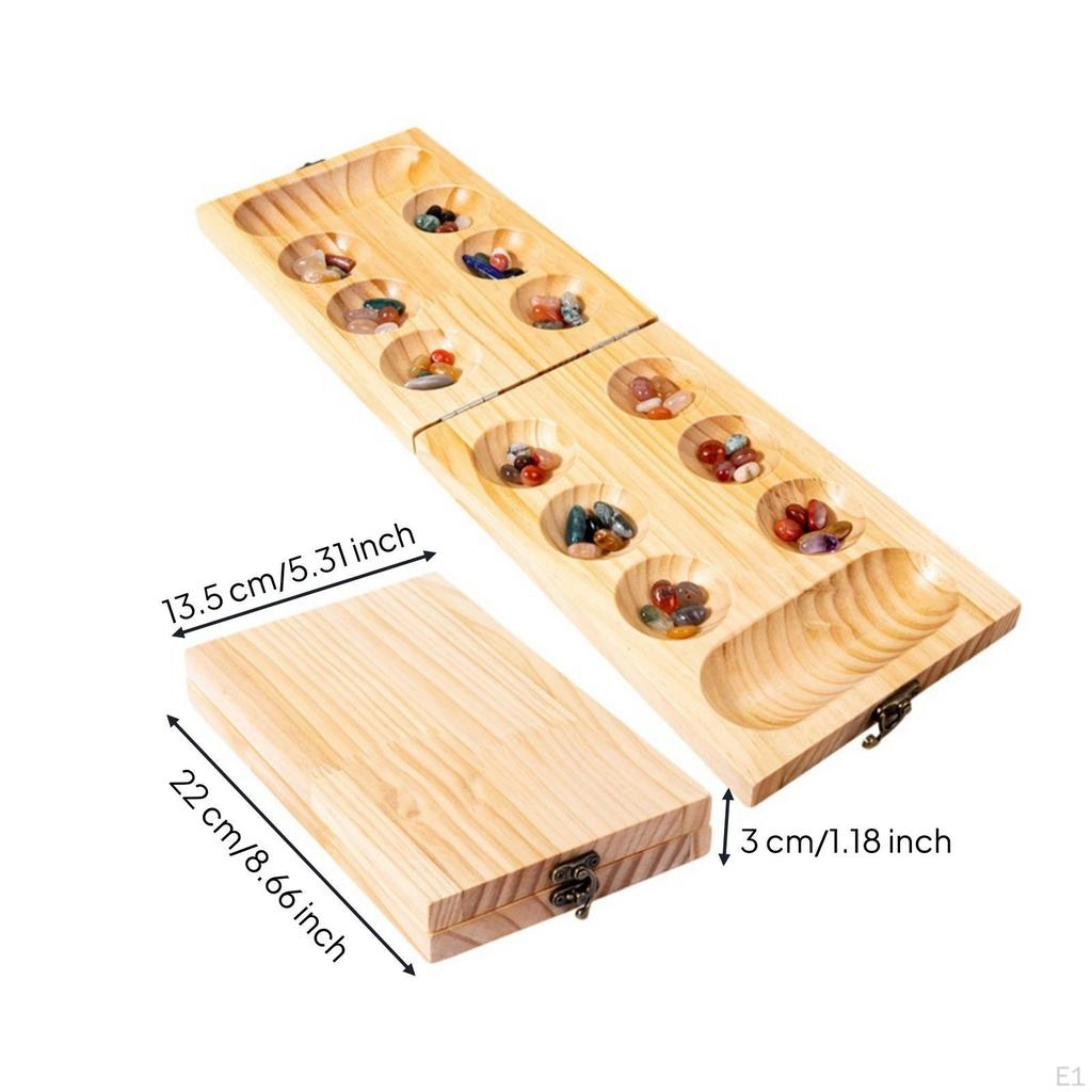 Folding Wooden Traditional Sowing Game Board Foldable Portable Gaming