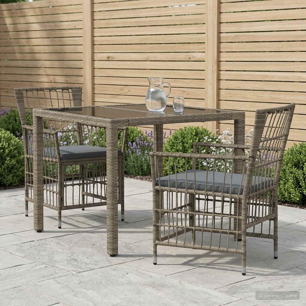 Outdoor Dining Set 3 Pcs Grey Poly Rattan