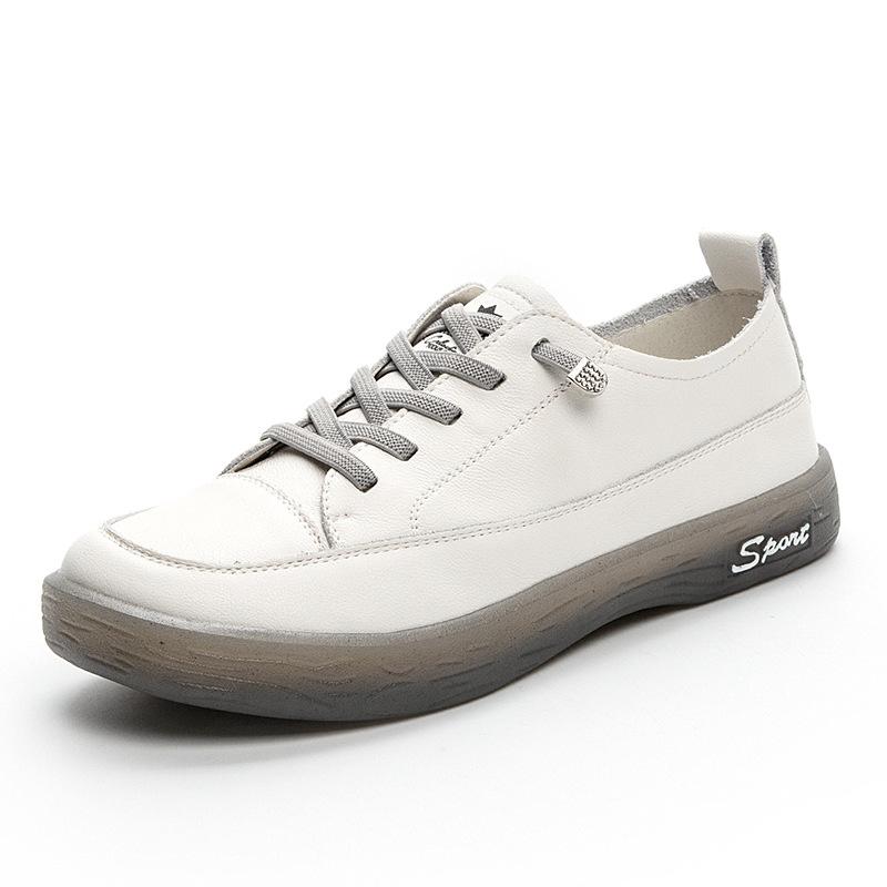 Fashion GKTINOO Loafers Ladies Genuine Leather Large Size Spring New Lace-up White Shoes Women Fashion Casual Soft Sole Flat Shoes Women