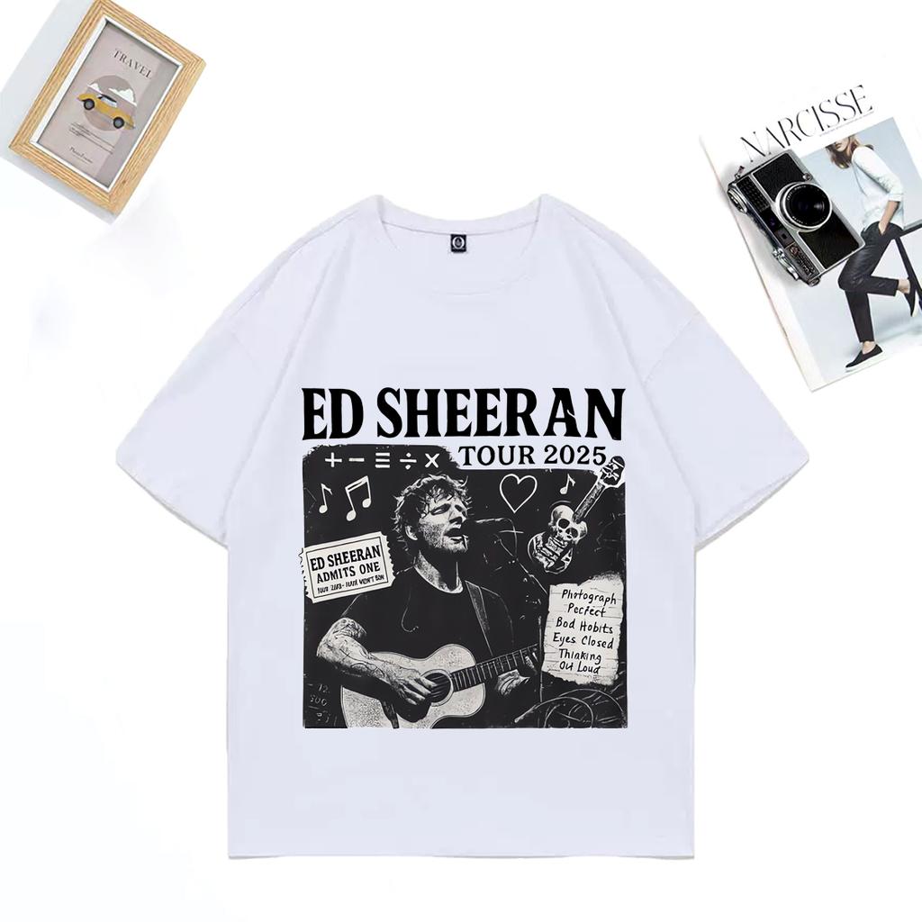 Ed Sheeran Tour 2025 Print TShirt Unisex WOMEN Vintage Casual Clothing Streetwear Oversized Cotton Throwback Short Sleeve Tshirts