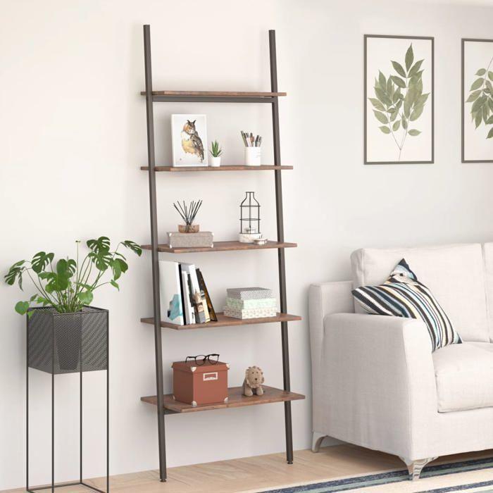 VidaXL Étagère inclinée à 5 niveaux Marron foncé et noir 64x34x185,5cm 336377