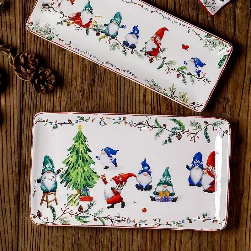 Exquisite Ceramic Plate Christmas Decoration Dinner Plate Healthy Underglaze Color Salad Plate Kitchen Tableware Accessories