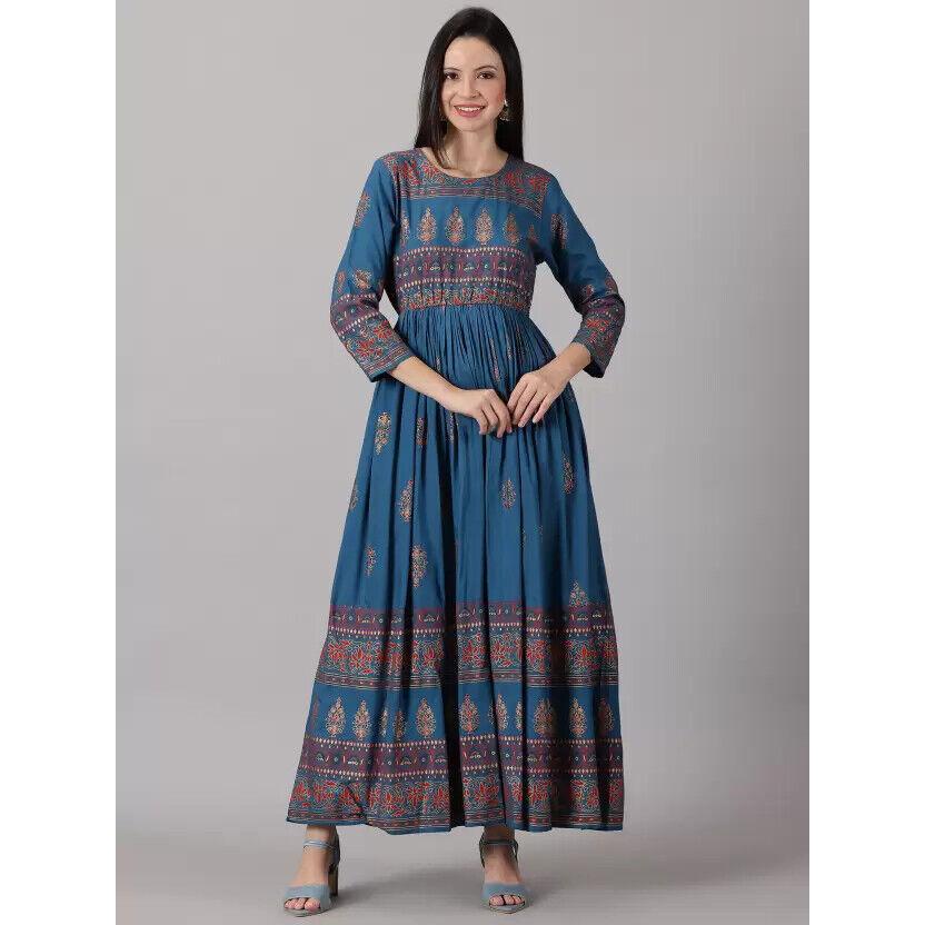Damska drukowana wiskoza Anarkali Kurta Designer Bollywood Długa sukienka Kurti VF-1847