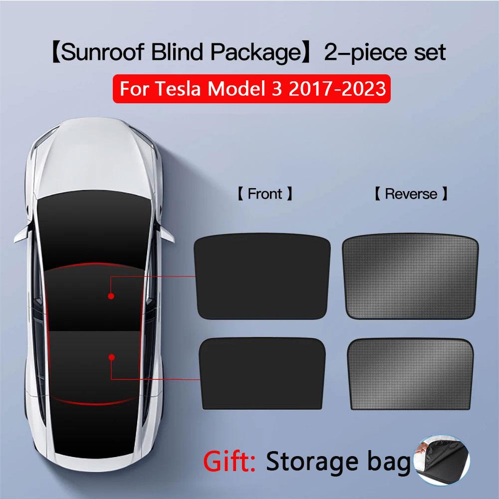 2PCS For Tesla Model 3/Y/3 Highland/Y Juniper Ice Cloth Buckle Shades for Glass Roof Front & Rear Sunroof Skylight Sunshade