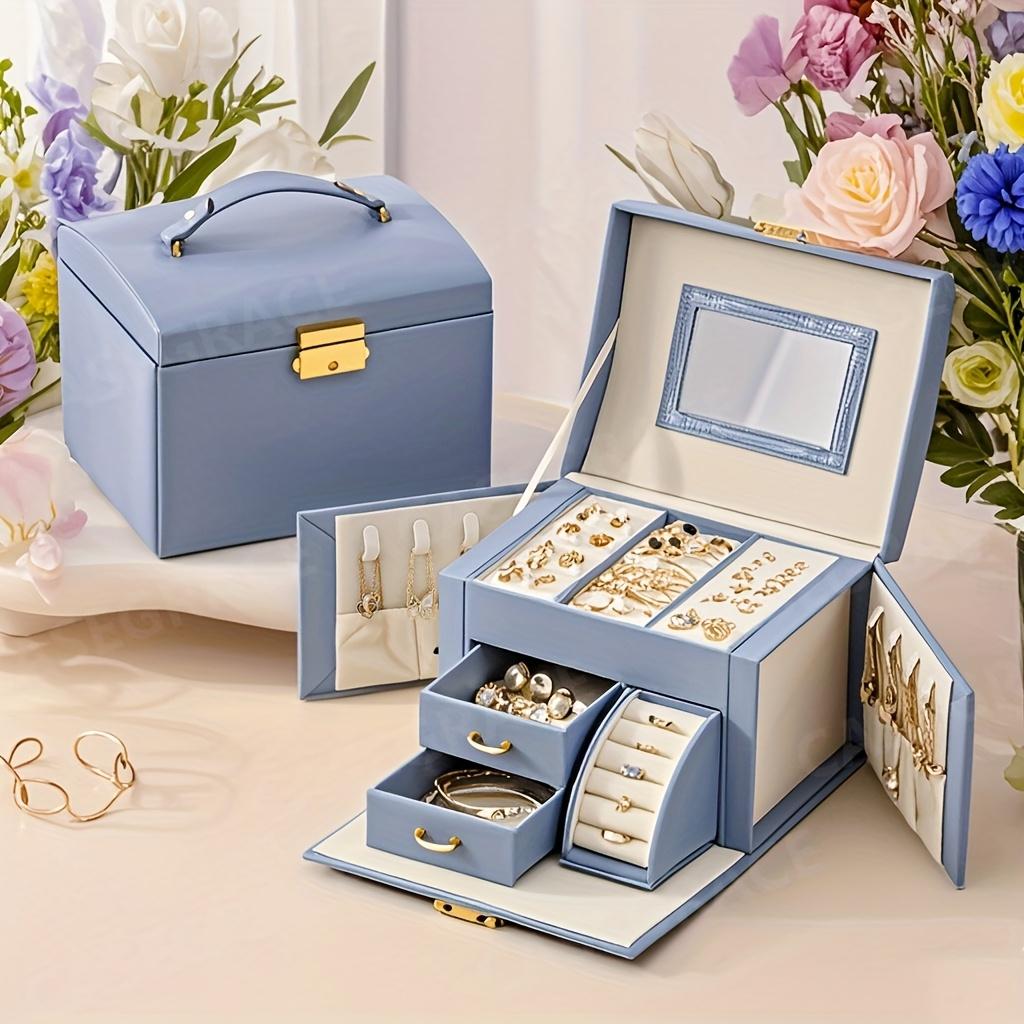 PU Leather Jewelry Organizer Boxes with Mirror Storage Box for Necklaces Rings Earrings Multi-layer Travel Jewelry Cosmetic Box