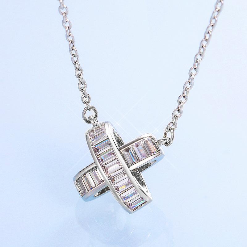 X Shape Pendant Necklace Women Full Zircon Silver Color Fashion Contracted Female Accessories Trendy Jewelry